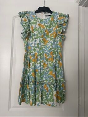 Ina Floral Tiered Ruffle Dress in Blue, Green & Yellow